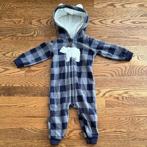 Carter's Hooded Blue Plaid Jumpsuit